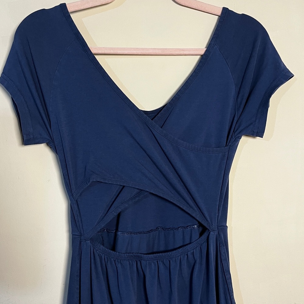 Pact Organic Cotton Fit & Flare Cross Open Back Maxi Dress S Minimalist Coastal - Picture 4 of 9